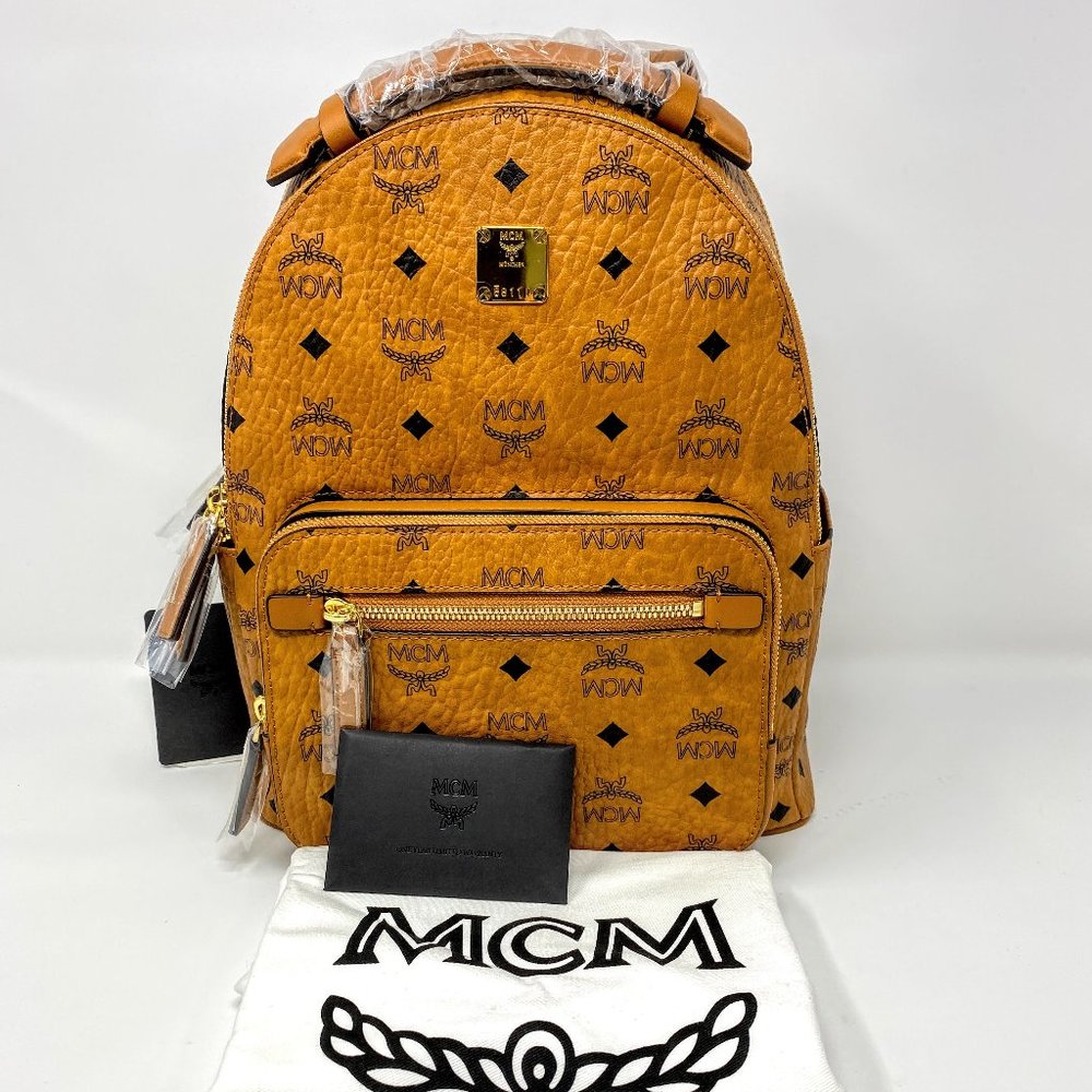 MONOGRAM PRINT BACKPACK COGNAC FAUX LEATHER